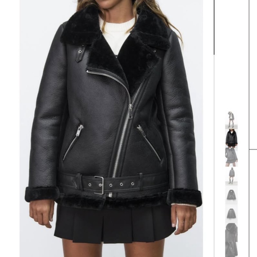BARELY WORN - Zara faux leather/fur aviator jacket